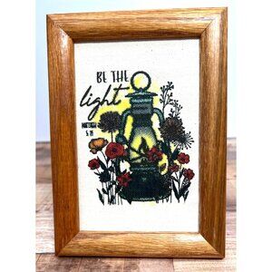 "Be The Light" Wooden Framed Canvas Art With Lantern & Floral Design
